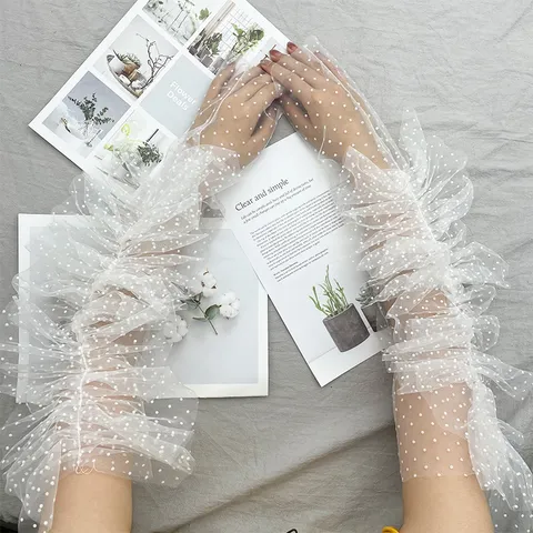Gants Longs en Filet Rétro Pois Volant Gants de Mariage de Mariée Femmes Gants Transparents Accessoire de Fête