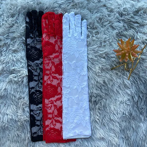 Gants de Protection Solaire en Dentelle Mi-Longue pour Femmes Motif Floral Gants de Cyclisme et de Conduite Respirants