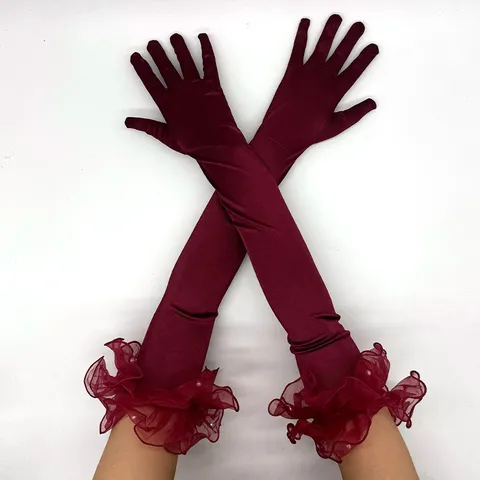 Gants Longs en Satin Vintage pour Femmes des Années 1920 pour Soirée Opéra Accessoires de Costume Volants Ornés de Perles