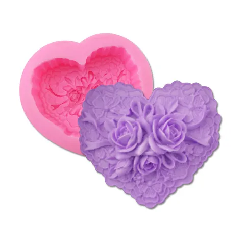 Rosenblüte Herzform Silikonform Für DIY Handgemachte Seife Kuchen Backwerkzeug Schokolade Kerze Dekoration Handwerksform