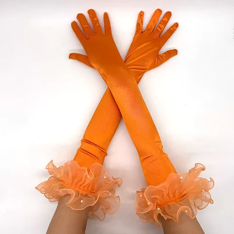 Gants Longs en Satin Vintage pour Femmes des Années 1920 pour Soirée Opéra Accessoires de Costume Volants Ornés de Perles