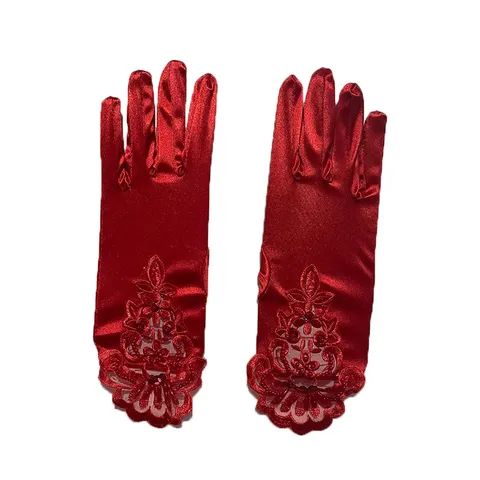 Women Satin Lace Embroidery Gloves Elegant Wedding Photography Chinese Style Costume Gloves Bridal Accessories