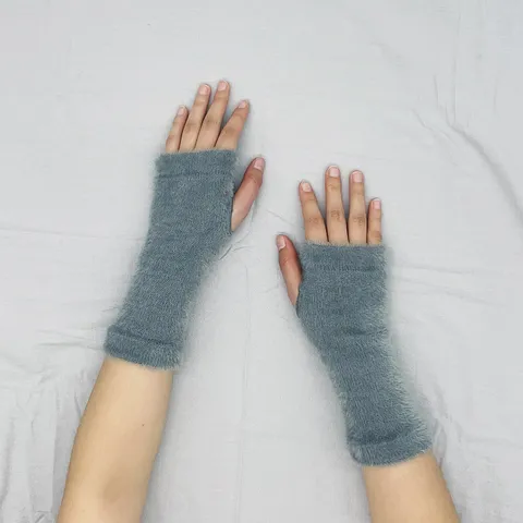 Gants Demi-Doigt en Fausse Fourrure de Vison Chauds d'Hiver Mitaines Tricotées Tactiles Style Doux pour Femmes et Hommes Quotidien
