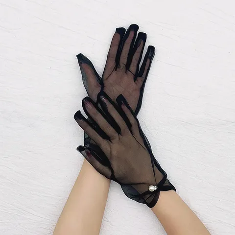 Gants Minces en Dentelle à Maille de Protection Solaire d'Été pour Femmes Élégants Gants de Fête de Mariage Décorés de Perles Gants de Poignet de Mariée