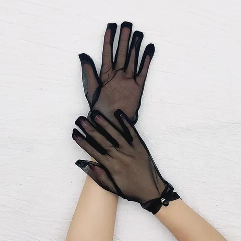 Gants Minces en Dentelle à Maille de Protection Solaire d'Été pour Femmes Élégants Gants de Fête de Mariage Décorés de Perles Gants de Poignet de Mariée