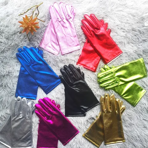Gants Courts Brillants en Élasthanne Métallique pour Femmes Gants de Performance Extensibles Brillants pour Costume de Fête de Danse de Scène