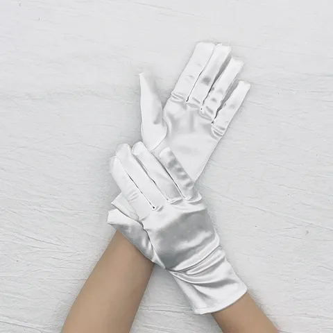 Gants Courts en Satin Extensible pour Femmes Gants Unis Longueur Poignet pour Bal Fête Robe de Soirée Étiquette Bijoux Performance
