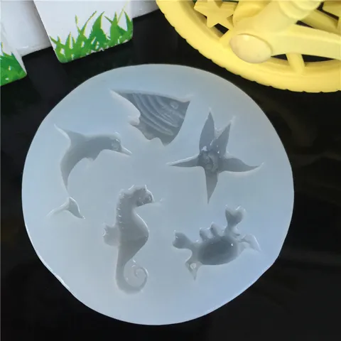 Mini Marine Style Mirror Silicone Mold Seahorse Starfish Crab Flounder Epoxy Resin Mold For Cake Decoration Handmade Crafts DIY Jewelry Pendant Molds