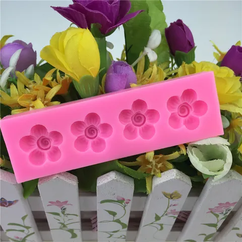 Kreative Rosa Silikon Blumen Kuchenform Vier Kavitäten Blütenblatt Fondant Backform DIY Handgemachte Zuckerbäckerei Schokoladen Dekoration Backwerkzeug Für Küche