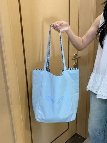 Borsa Tote in Tela da Donna Grande Capacità A Quadri Casual Shopper Borsa a Mano Stampa Lettere Borsa a Tracolla Commuter
