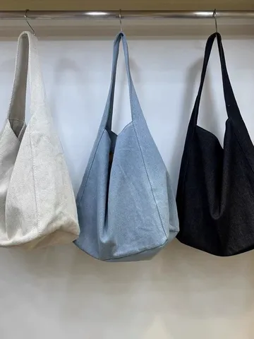 Borsa Tote Casual in Tela di Grande Capacità per Donna Borsa a Tracolla Semplice per Fuoriporta Tinta Unita Borsa della Spesa Quotidiana