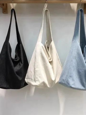 Borsa Tote Casual in Tela di Grande Capacità per Donna Borsa a Tracolla Semplice per Fuoriporta Tinta Unita Borsa della Spesa Quotidiana