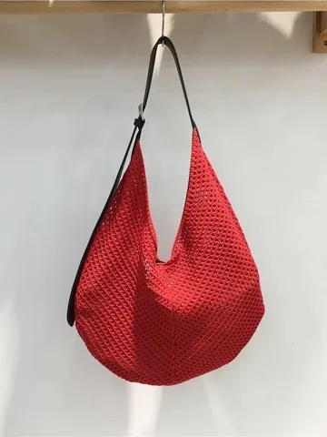 Borsa Tote Tessuta da Donna Traforata Casual Borsa a Tracolla da Spiaggia Grande Capacità Vacanze Estive Borsa a Mano