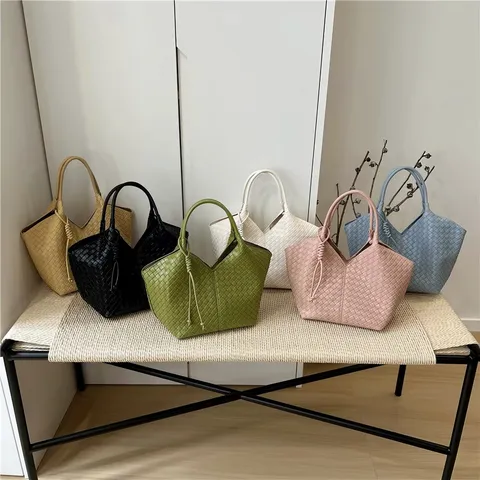 Donna Borsa Tote Tessuta PU Pelle Borsetta Grande Capacità Commuting Casual Spalla Tracolla Secchiello Borsa Moda