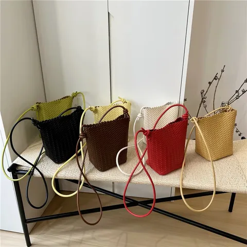 Donna PU Pelle Tessuto Borsa Secchiello Elegante Borsa a Mano Abbinamento Quotidiano Casual Tinta Unita Borsa Tracolla