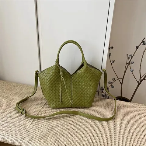 Donna Borsa Tote Tessuta PU Pelle Borsetta Grande Capacità Commuting Casual Spalla Tracolla Secchiello Borsa Moda