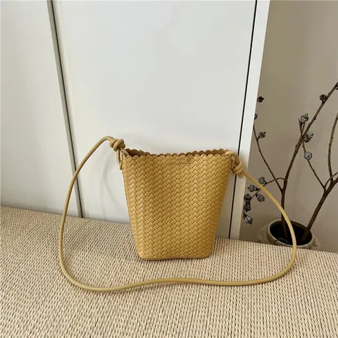 Donna PU Pelle Tessuto Borsa Secchiello Elegante Borsa a Mano Abbinamento Quotidiano Casual Tinta Unita Borsa Tracolla