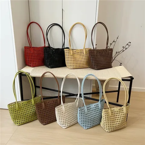 Borsa Tote Intrecciata da Donna di Grande Capacità Traforata Casual Commuter Borsa a Tracolla Moda in Pelle PU Borsa a Cestino
