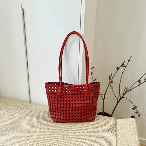 Borsa Tote Intrecciata da Donna di Grande Capacità Traforata Casual Commuter Borsa a Tracolla Moda in Pelle PU Borsa a Cestino