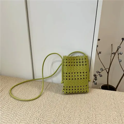 Borsa a Tracolla Traforata Intrecciata per Cellulare in Pelle PU Mini Borsa Quadrata Casual per Commuting Giornaliero