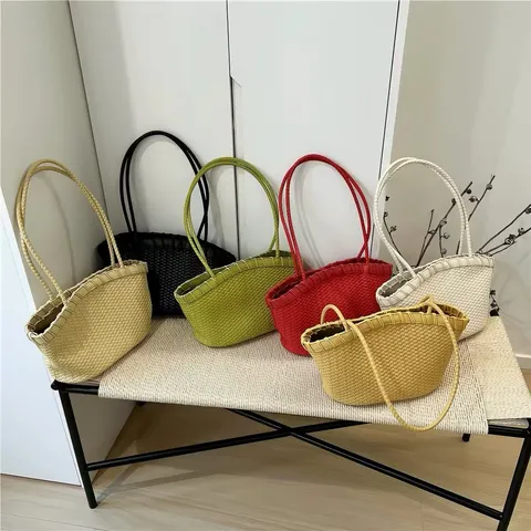 Donna Borsa a Secchiello Tessuta in Pelle PU Borsa a Mano di Grande Capacità Borsa a Tracolla Casual per Pendolarismo Quotidiano
