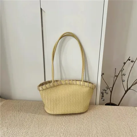 Donna Borsa a Secchiello Tessuta in Pelle PU Borsa a Mano di Grande Capacità Borsa a Tracolla Casual per Pendolarismo Quotidiano