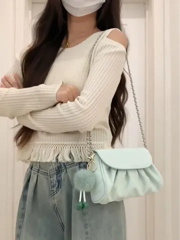 Donne Piccolo Nuvola Plissettato Borsa Sottobraccio PU Pelle Casual Tinta Unita Tracolla Messaggero Borsa Moda Catena Borsetta