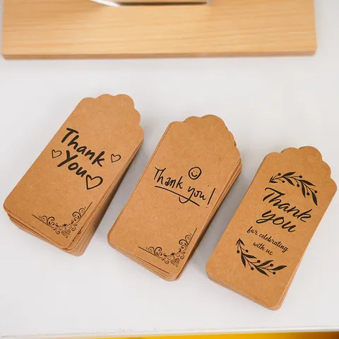 Retro Kraft Paper Thank You Gift Tags Jute Rope Vintage Hanging Labels For Baking Packaging Wedding Party Decoration