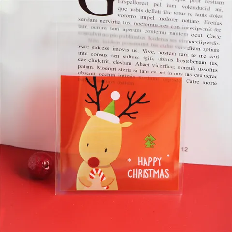 Weihnachten Transparente Kunststoff Selbstklebende Geschenktüte Süß Karikatur Eisbär Elch Drucken Süßigkeiten Kekse Verpackung Beutel Für Feiertag Party