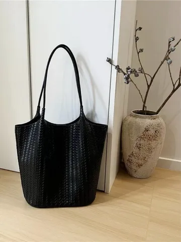 Borsa Tote Intrecciata di Grande Capacità da Donna in Pelle PU Retrò Pendolare Borsa a Tracolla Viaggio Casual Borsa con Pochette