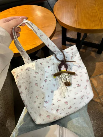 Femmes Décontracté Floral Toile Cabas Grande Capacité Sac à Main Simple Tous les Jours Shopper Sac Blanc