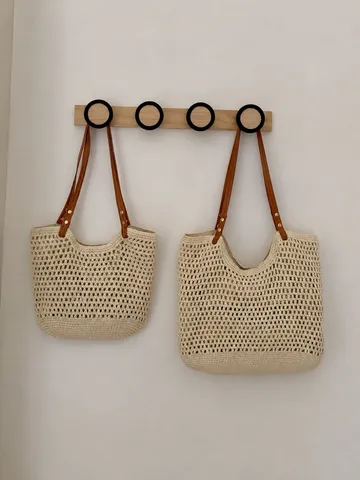Women Large Capacity Hollow Woven Tote Bag Casual Beach Vacation Shoulder Bag Commuting Handbag Polyester Straw Look