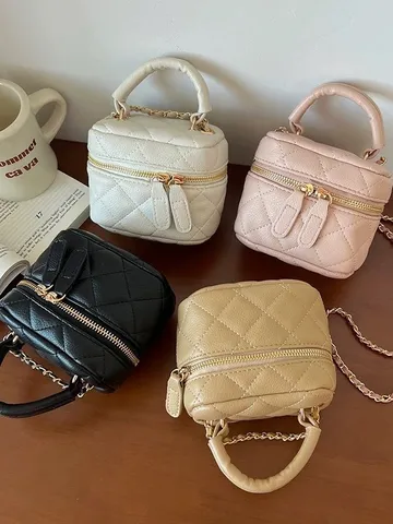 Donna Mini Trapuntato Pelle PU Catena Borsa a Tracolla Moda Tinta Unita Piccola Borsa a Mano da Spalla Quotidiana