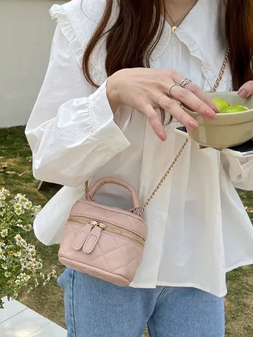 Donna Mini Trapuntato Pelle PU Catena Borsa a Tracolla Moda Tinta Unita Piccola Borsa a Mano da Spalla Quotidiana