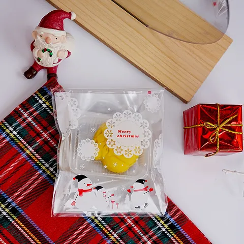 Weihnachten Schneemann Selbstklebende Kekstüten Silberne Basis OPP Cellophan Süßigkeiten Geschenktüten Festliche Feiertags Party Verpackung