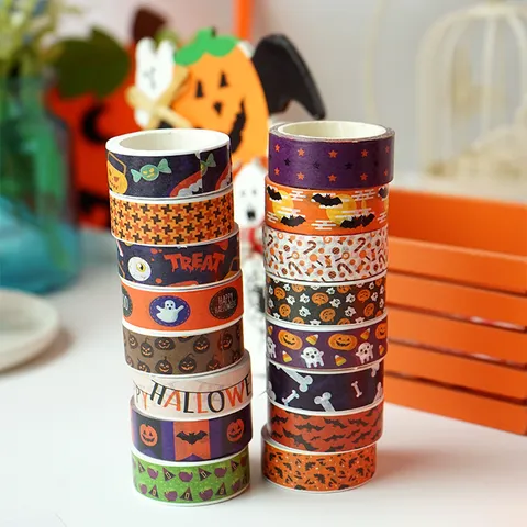 Set di Nastri Washi di Halloween Zucca Pipistrello Fantasma Stampato Nastro Adesivo Decorativo per Fai da Te Scrapbooking Diario Cancelleria