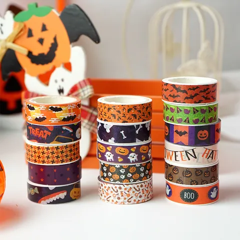Set di Nastri Washi di Halloween Zucca Pipistrello Fantasma Stampato Nastro Adesivo Decorativo per Fai da Te Scrapbooking Diario Cancelleria