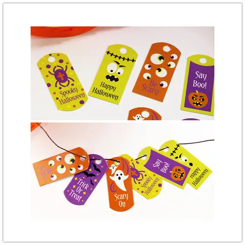 Cartellini Regalo in Carta di Halloween Zucca Fantasma Pipistrello Ragno Cartoline Messaggio Stampate Decorazioni Sospese per Festa Fai da Te