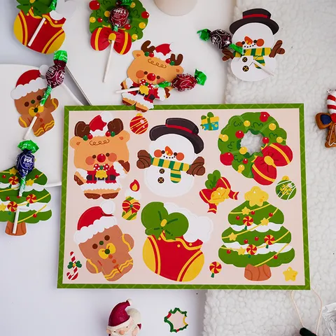 Christmas Lollipop Paper Cards Santa Claus Snowman Reindeer Pattern Candy Packaging Decoration For Xmas Holiday Party Favors