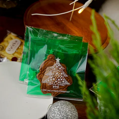 Kerstboom Transparante Zelfsluitende Zak Wit Feestpatroon Koekje Snoep Snack Verpakkingszak Voor Bakkerij Feest Dessert Cadeaupakket
