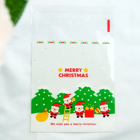 Sacchetti di Confezionamento per Biscotti Autoadesivi in Plastica di Natale Babbo Natale Renna Cartone Animato Sacchetti per Caramelle e Dolci per Pasticceria Fai da Te Festa