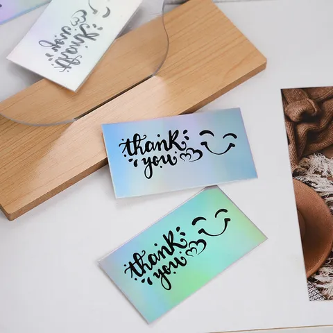 Rainbow Holographic Thank You Gift Card Smiley Face Laser Greeting Cards For Business Package Holiday Decoration Letter Paper