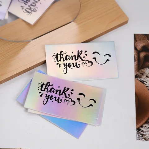 Rainbow Holographic Thank You Gift Card Smiley Face Laser Greeting Cards For Business Package Holiday Decoration Letter Paper
