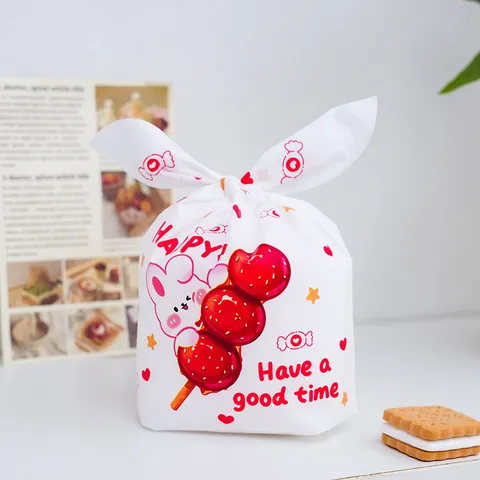 Cute Cartoon Rabbit Long Ear Plastic Candy Gift Bags Printed Cookie Biscuit Packing Bag For Bakery Party Favors Storage Decor