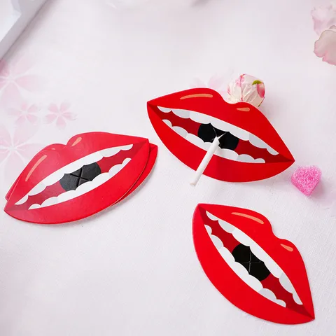 Valentine Day Decorative Paper Cards For Lollipop Decor DIY Straw Accessories Red Lips Mustache Shape Cards Party Favor