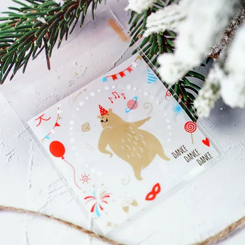 Christmas Bear Plastic Self Adhesive Cookie Bags Transparent Gift Packaging Bags For Biscuit Snowflake Crisp Holiday Baking Supplies