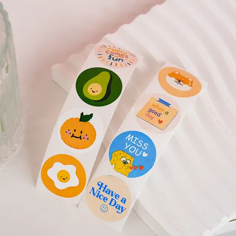 Cute Cartoon Self Adhesive Stickers Ins Style Round Hand Drawn Illustration Label Decorative Seal Sticker For Cake Box Bottle Journal Decor
