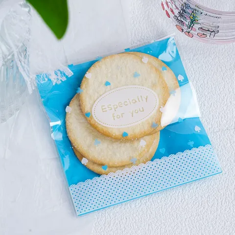 Ins Style Blue Heart OPP Self Sealing Bag Especially For You Printed Baking Cookie Candy Packaging Pouch For Dessert Treats Gift