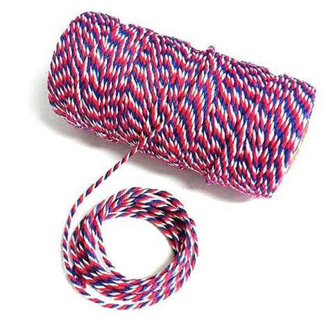 Classic Tri-Color Polyester Twisted Cord Red White Blue Striped Binding Rope For DIY Craft Packaging Gift Decoration
