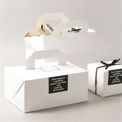 Boîte d'Emballage Portative en Papier Minimaliste Boîte Cadeau Blanche Avec Poignée pour Boulangerie Gâteau Pâtisserie Biscuits